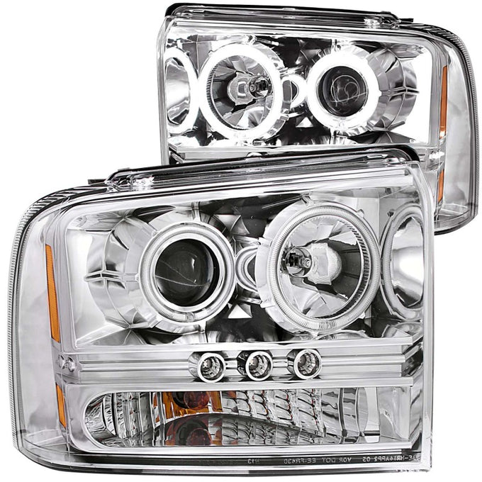 Chrome LED Halo Projector Headlights <br> 05-07 Excursion, F250, F350, F450, F550 Super Duty