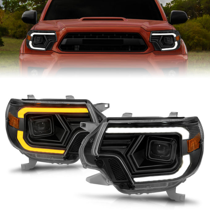 Black Housing Switchback Projector Headlights <br> 12-15 Toyota Tacoma