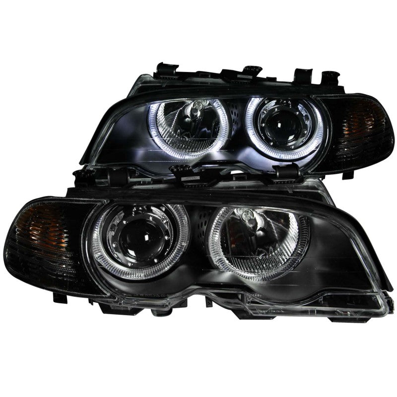 Black LED Halo Projector Headlights<br> 00-03 BMW 3 Series E46