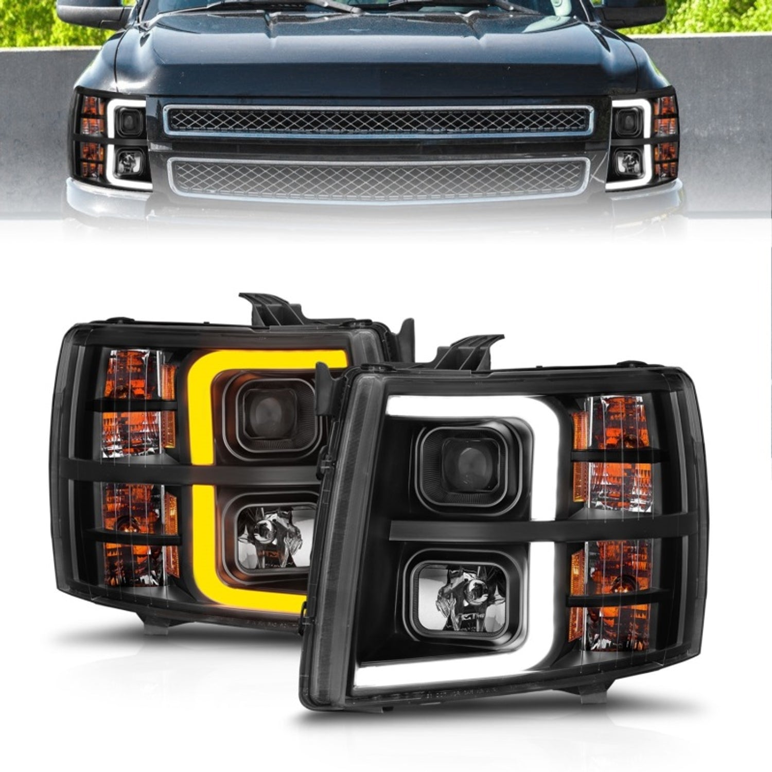 Black LED Sequential Projector Headlights<br> 07-13 Chevy Silverado 1500 2500 3500
