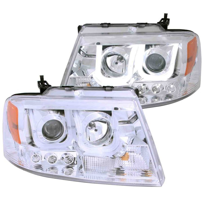 Chrome U-Bar Projector Headlights <br> 04-08 Ford F-150, 06-08 Lincoln Mark LT