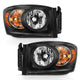Black Amber Crystal Headlights <br> 06-09 Dodge Ram 1500 2500 3500
