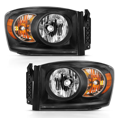 Black Amber Crystal Headlights <br> 06-09 Dodge Ram 1500 2500 3500