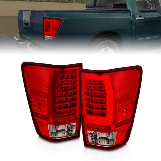 Chrome Housing Red/Clear Lens Full LED Taillights <br> 04-15 Nissan Titan
