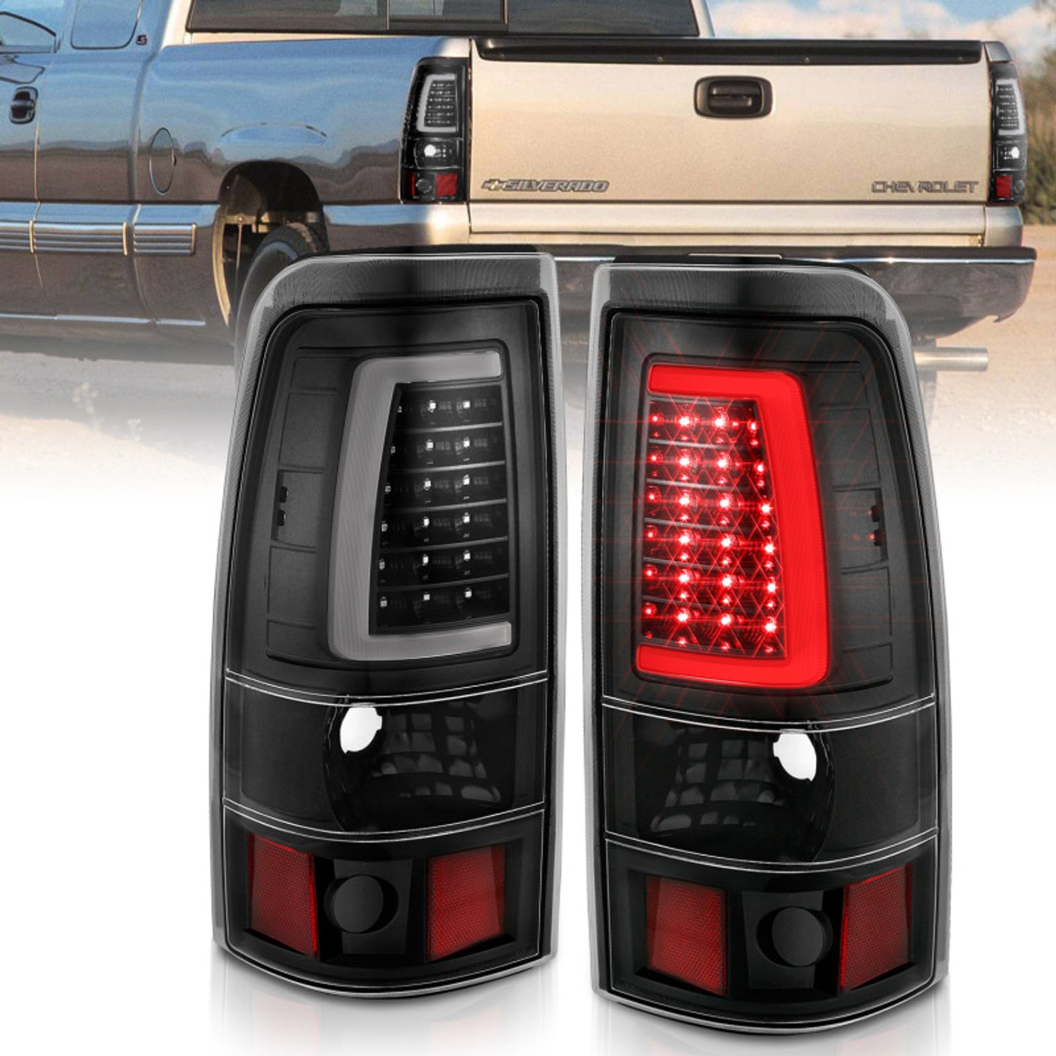 Black Housing Plank Style LED Taillights <br> 03-06 Chevy Silverado GMC Sierra 1500 2500 3500