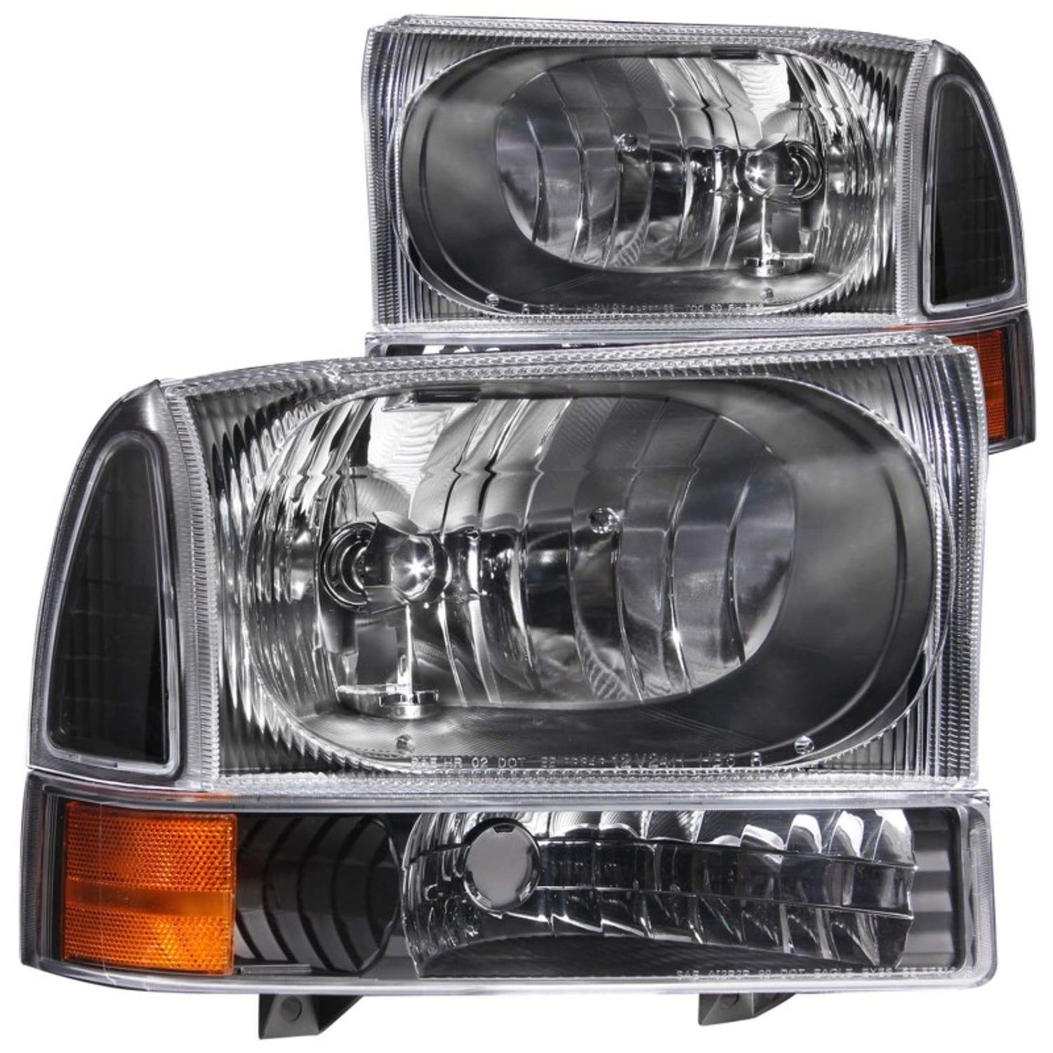 Black Crystal Headlights <br> 00-04 Ford Excursion, F250, F350, F450 Super Duty