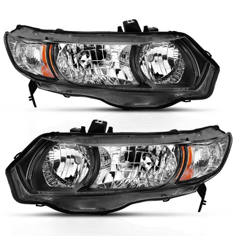 Black Amber Crystal Headlights <br> 06-09 Honda Civic 2 Door