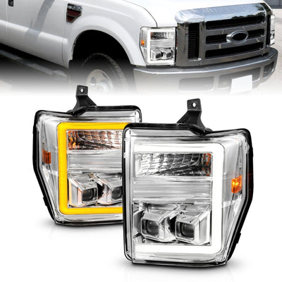 Chrome Housing LED DRL Projector Headlights <br> 08-10 Ford F-250-F-550 Super Duty