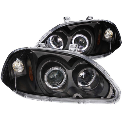 Black LED Halo Projector Headlights <br> 96-98 Honda Civic