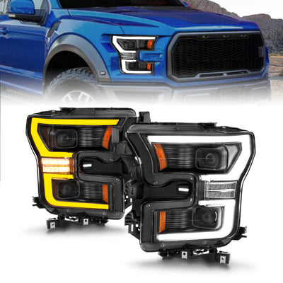 Black Housing LED Switchback Projector Headlights <br> 15-17 Ford F-150