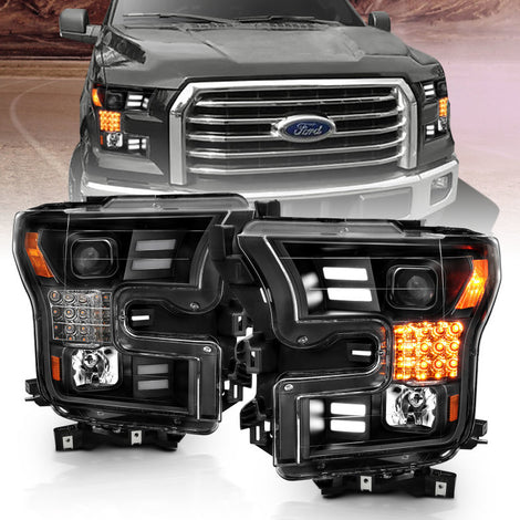 Black Projector Headlights w/Amber Corner <br>15-17 Ford F-150