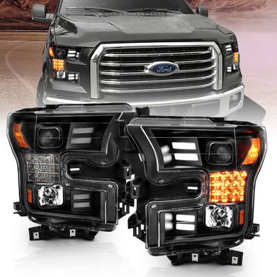 Black Projector Headlights w/Amber Corner <br>15-17 Ford F-150
