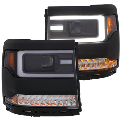 Black Projector Headlights Plank Style w/Amber Croner<br>16-17 Chevy Silverado 1500