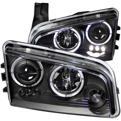 Black LED Halo Projector Headlights <br> 06-10 Dodge Charger