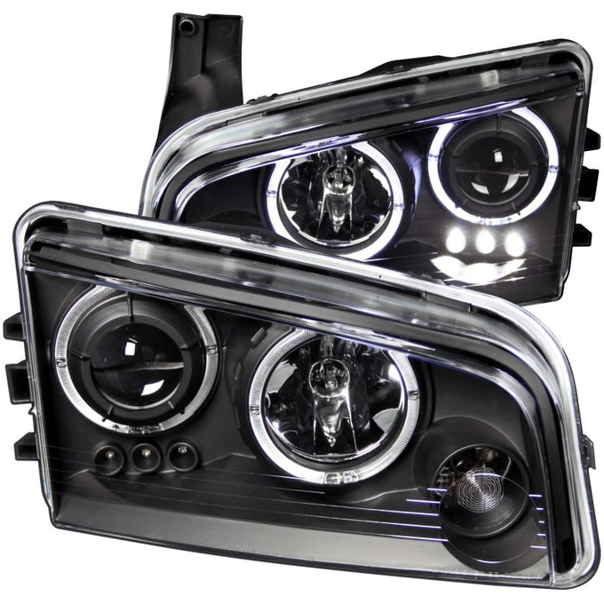 Black LED Halo Projector Headlights <br> 06-10 Dodge Charger