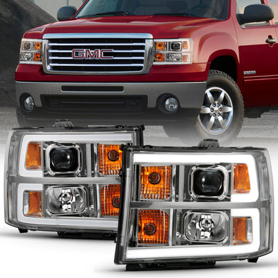 Chrome LED DRL Projector Headlights w/Amber Corner <br>07-13 GMC Sierra 1500 2500 3500 HD