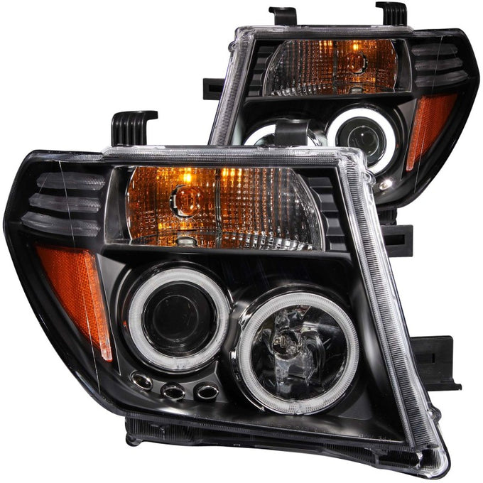 Black LED Halo Projector Headlights<br>05-08 Nissan Frontier