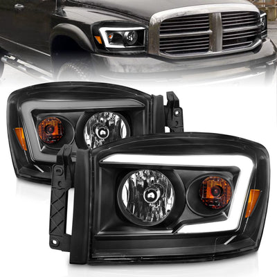 Black Clear Crystal C-Bar LED Headlights <br> 06-09 Dodge RAM 1500/2500/3500