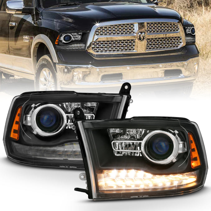 Black Switchback Projector Headlights <br> 09-18 Dodge Ram 1500 2500 3500