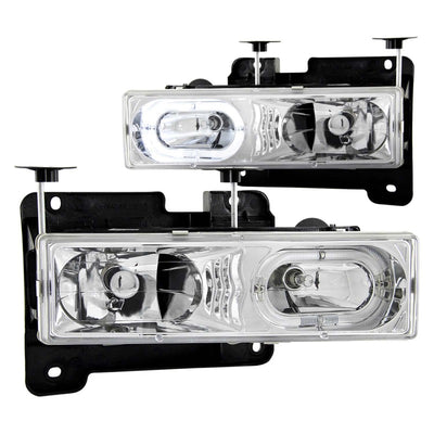Chrome LED Halo Crystal Headlights<br> 88-98 Chevy GMC C/K/R/V-Serires