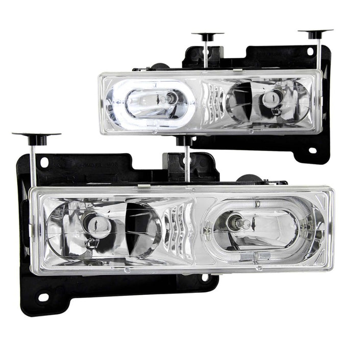 Chrome LED Halo Crystal Headlights<br> 88-98 Chevy GMC C/K/R/V-Serires