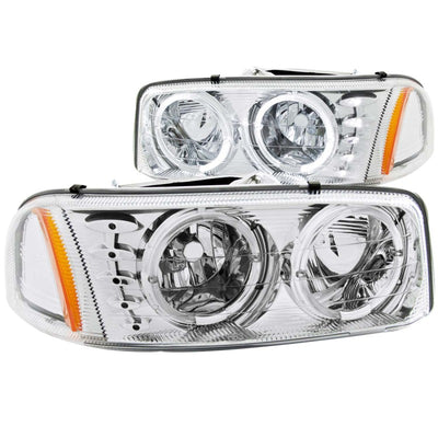 Chrome LED Halo Crystal Headlights <br> 99-06 GMC Sierra 1500