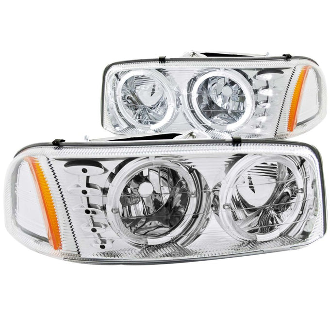 Chrome LED Halo Crystal Headlights <br> 99-06 GMC Sierra 1500