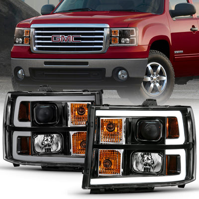 Black Plank Style LED Sequential Projector Headlight<br> 07-13 GMC Sierra 1500 2500 3500 HD