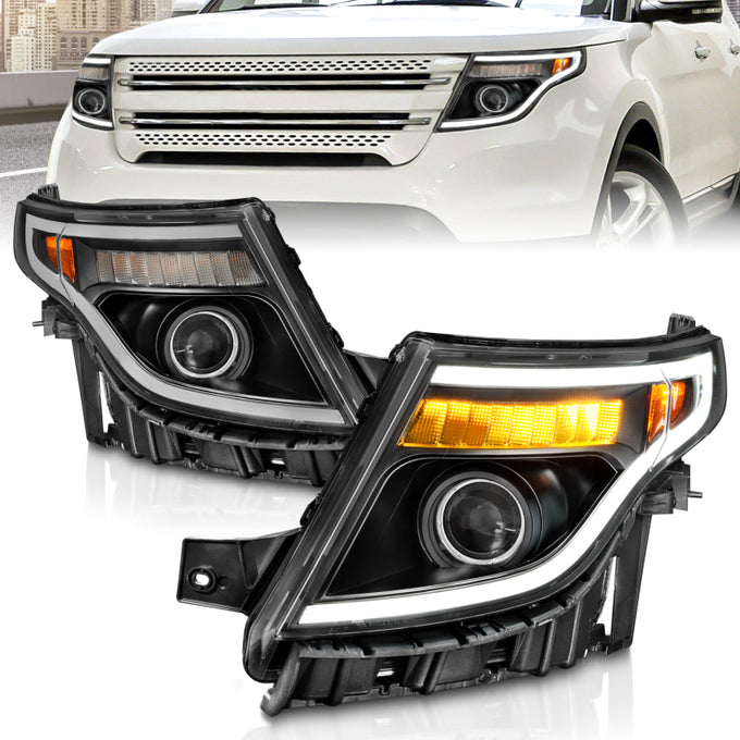 Black Housing LED DRL Projector Headlights <br> 11-15 Ford Explorer