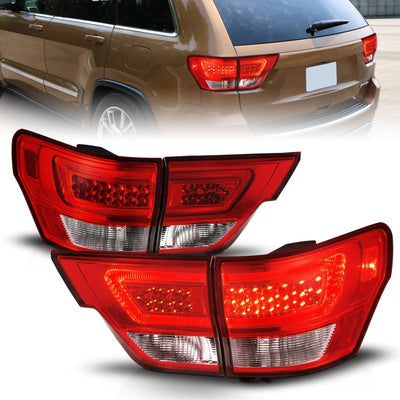 Chrome Housing LED Taillights w/Red/Clear Lens <br>11-13 Jeep Grand Cherokee
