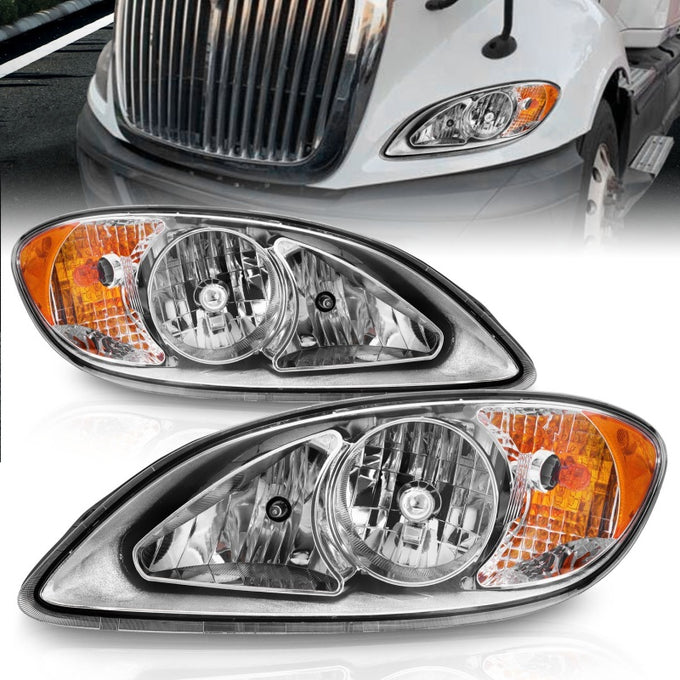 Chrome Housing Crystal Headlights <br> 08-16 International Prostar