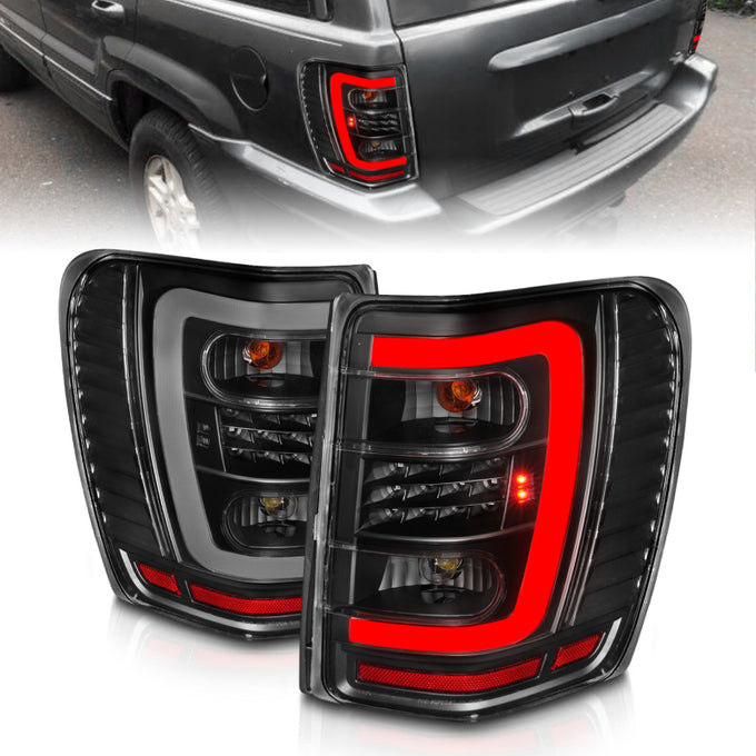 Black Housing LED Tail Lights w/Light Bar <br>99-04 Jeep Grand Cherokee