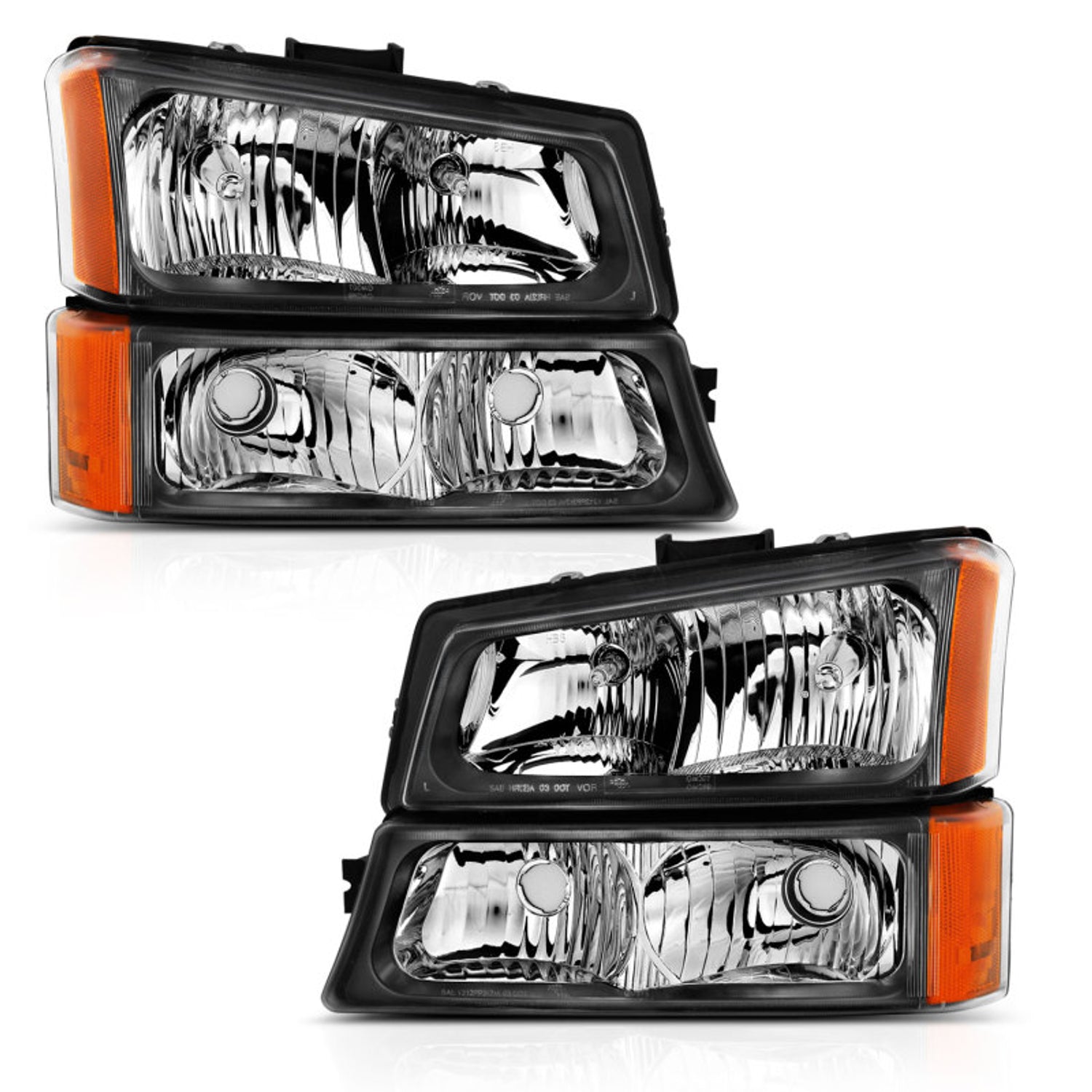 Black Amber Crystal Headlights w/Signal Light<br>03-06 Chevy Silverado 1500