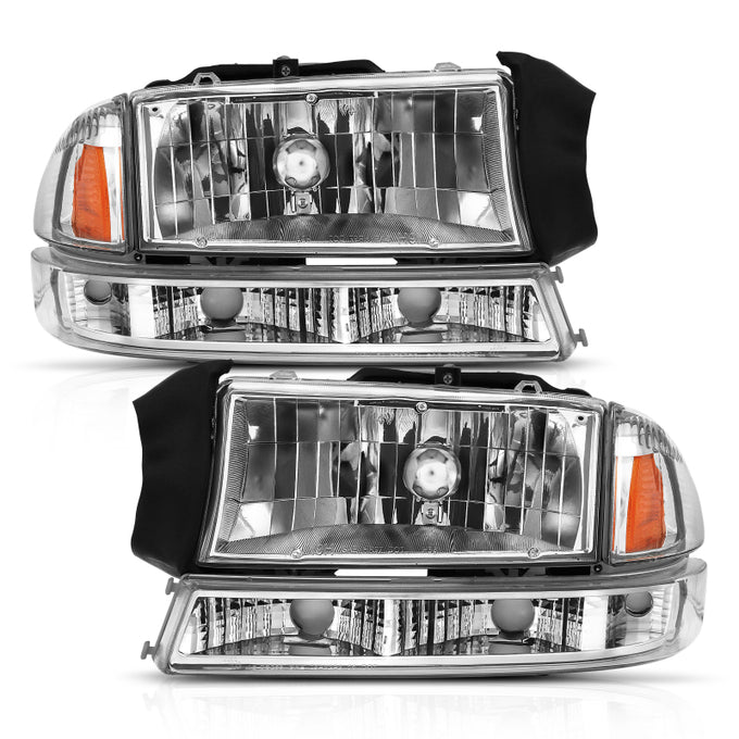 Chrome Amber Crystal Headlights <br> 97-04 Dodge Dakota
