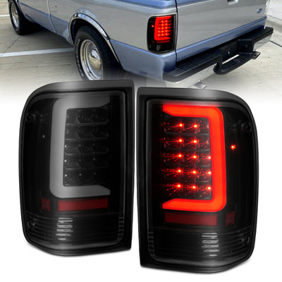 Black Housing Smoked Lens LED Tail Lights w/Light Bar <br> 93-97 Ford Ranger