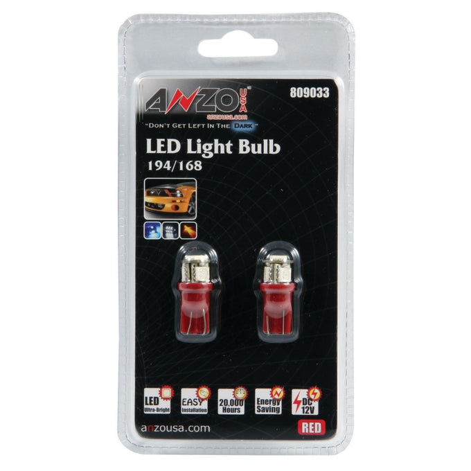 LED Bulbs 194/168 Red-4 LEDs<br> Universal