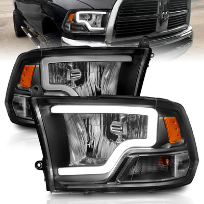 Black Housing Crystal Headlights w/LED Light Bar <br>09-18 Dodge Ram 1500 2500 3500