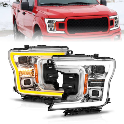 Chrome Housing Full LED Switchback Sequential Projector Headlights <br> 18-20 Ford F-150