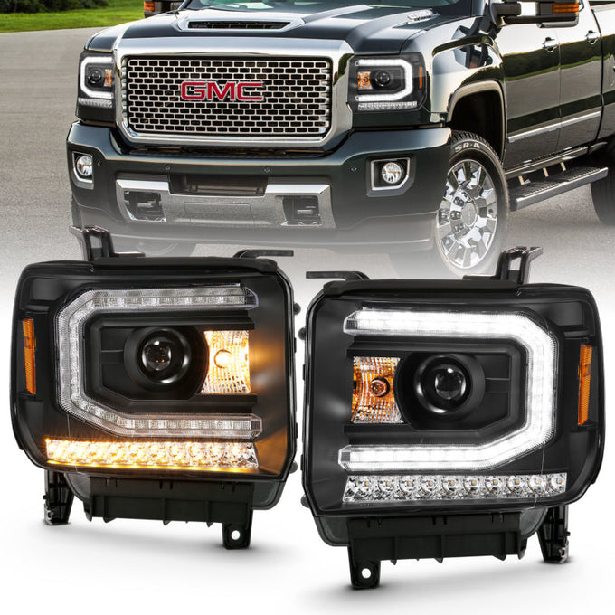 Black Sequential Projector Headlights w/Amber Corner <br>16-19 GMC Sierra 1500