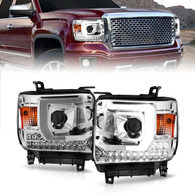 Chrome Housing Projector Headlights Plank Style <br> 14-15 GMC Sierra 1500/2500HD/3500HD