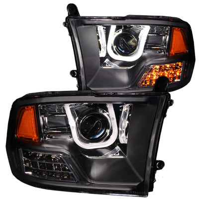 Black LED U-Bar Projector Headlights <br> 09-16 Dodge Ram 1500