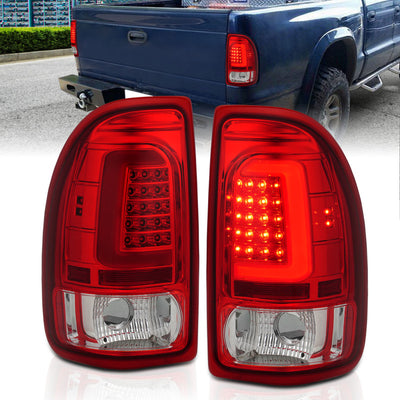 Chrome Housing Red Lens LED Taillights <br> 97-04 Dodge Dakota