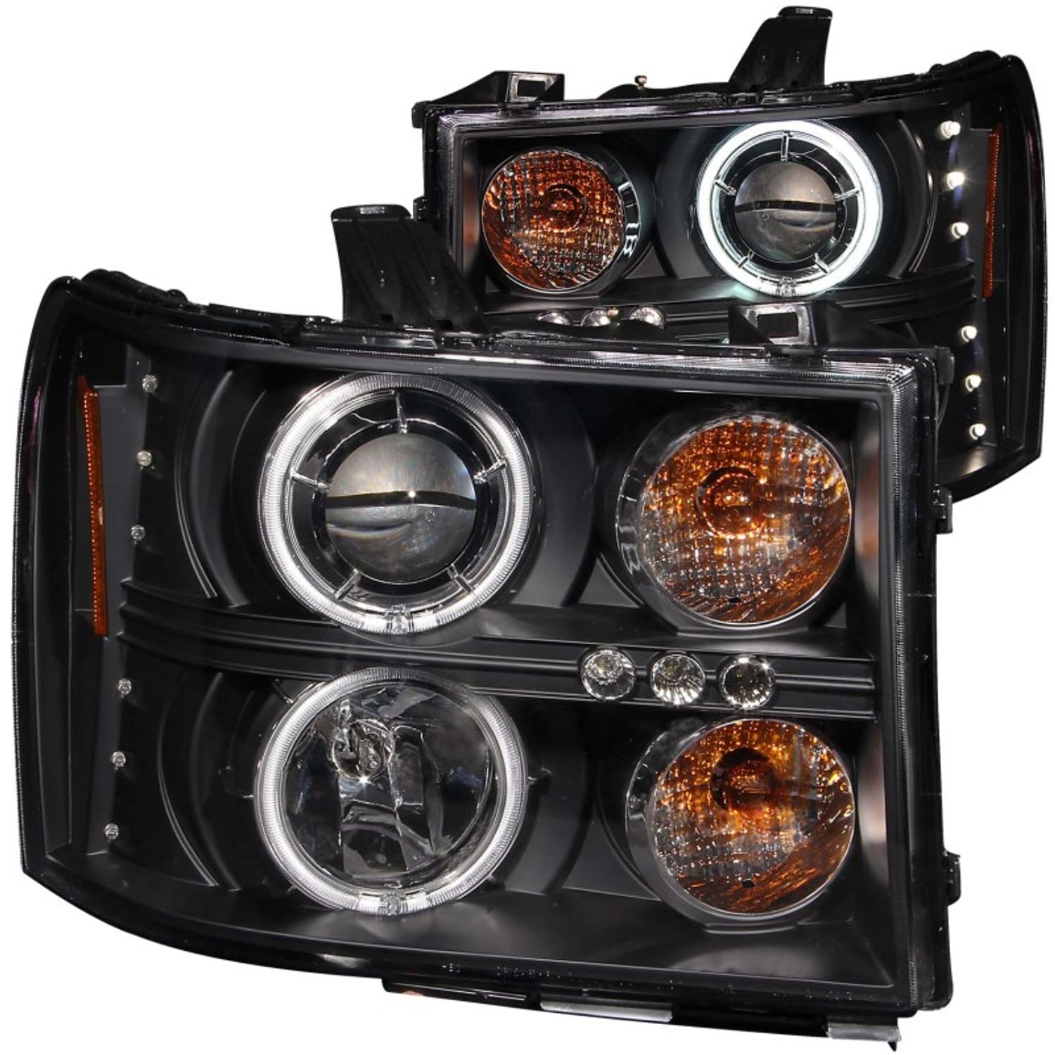 Black LED Halo Projector Headlights <br> 07-13 GMC Sierra 1500 2500 3500 HD