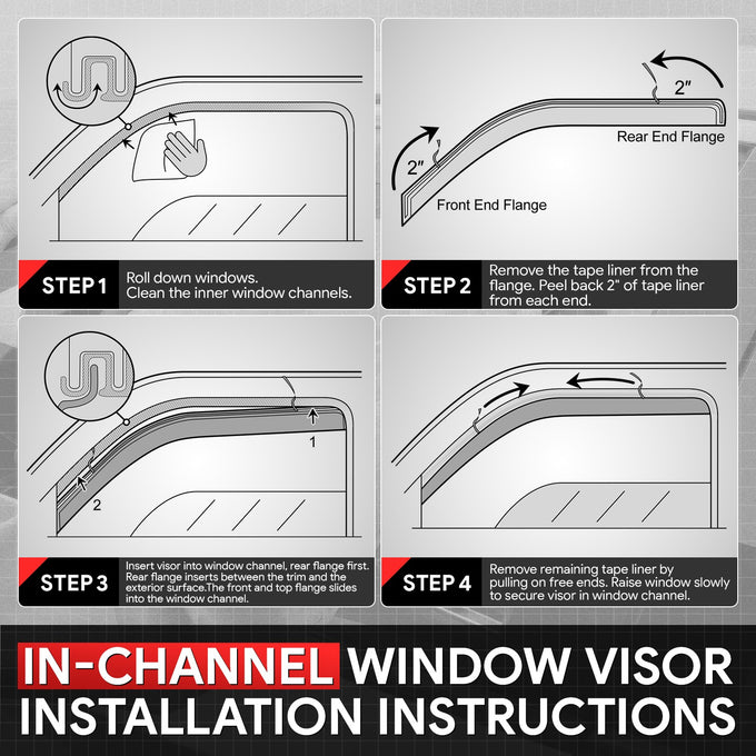 2Pcs Window Visors Guard Deflector <br> 92-24 Ford E-150 E-250 E-350 E-450 Super Duty
