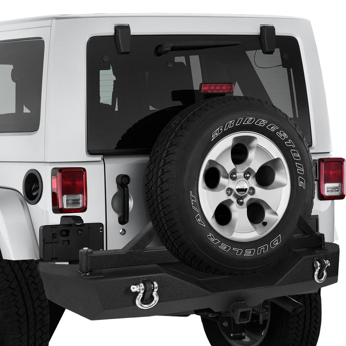 D-Motoring - Rear Bumper - Mid Width Style - With Hitch Receiver+D-Ring - 07-17 Jeep Wrangler - 1