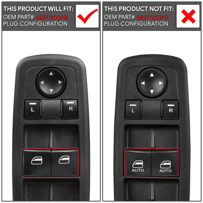 Driver Side Master Power Window Control Switch<br>15-16 Chrysler 200, 14-16 Jeep Cherokee, 13-16 Dodge Dart