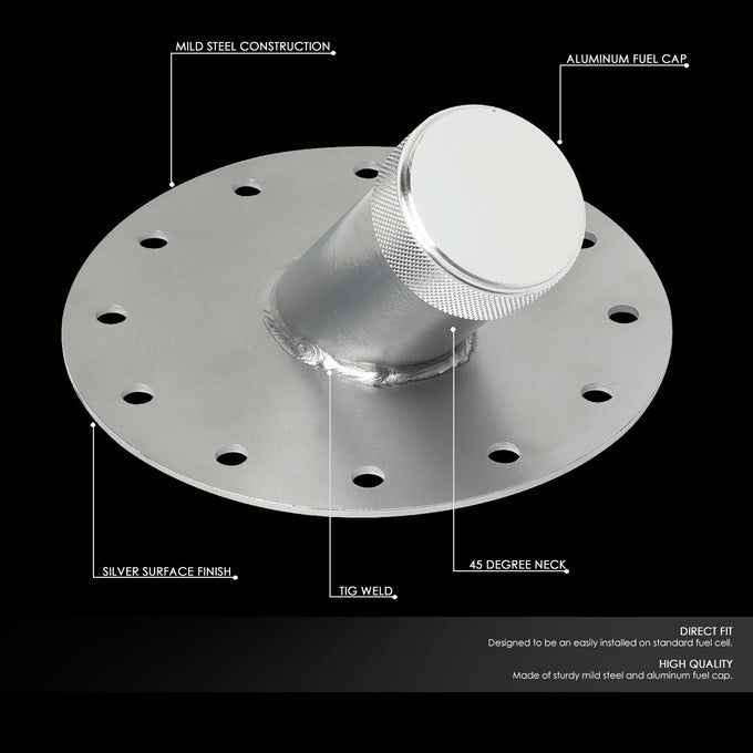 D-Motoring - Fuel Cell - 1.5 in. ID Neck Diameter - 2.75 in. Filler Neck - 45 Degree - Aluminum - 2