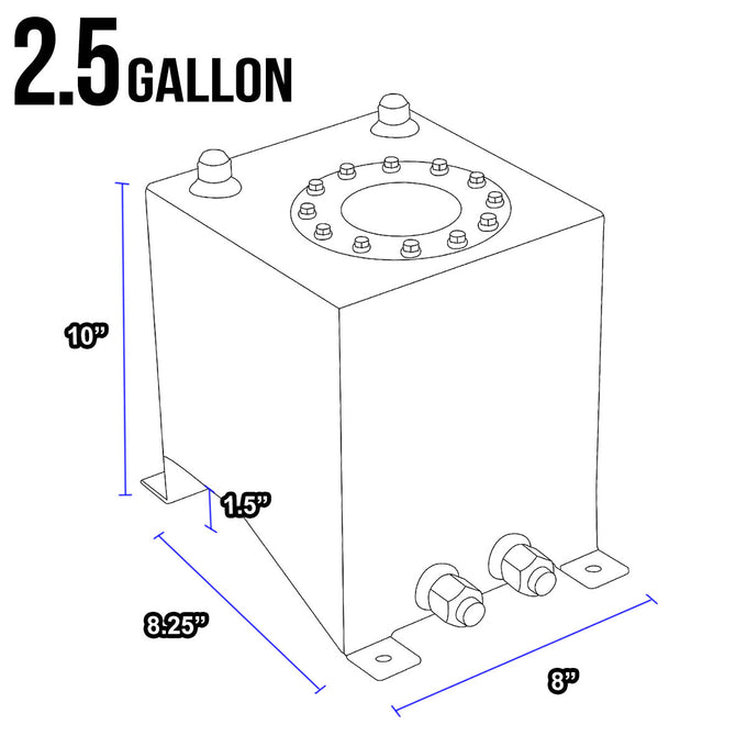D-Motoring - Fuel Cell - 8 in. (L) x 8.25 in. (W) x 10 in. (H) - 2.5 Gallon - W / Anti-Slosh Foam - Aluminum - 5