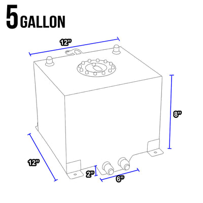 D-Motoring - Fuel Cell - 12 in. (L) x 12 in. (W) x 8 in. (H) - 5 Gallon - W / Anti-Slosh Foam - Aluminum - 6