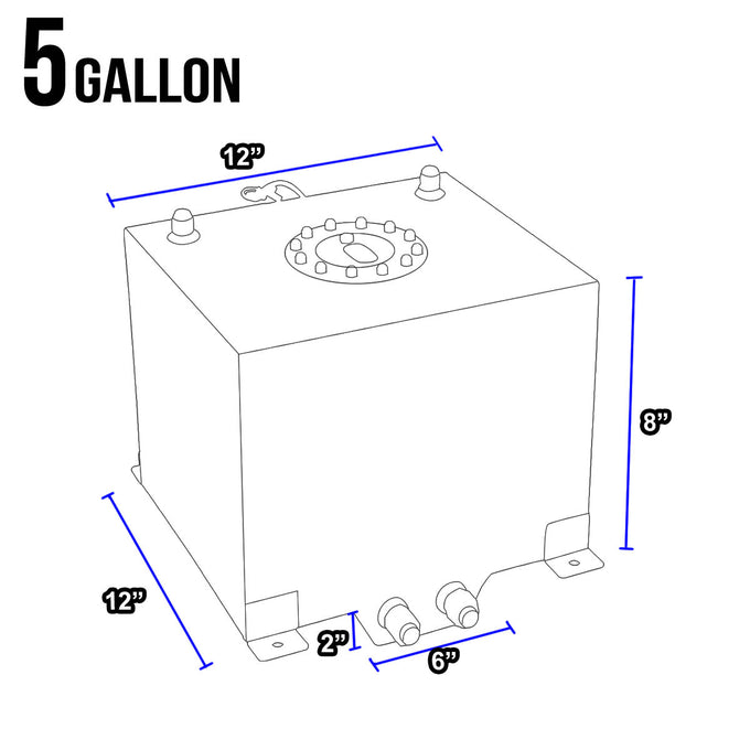 D-Motoring - Fuel Cell - 12 in. (L) x 12 in. (W) x 8 in. (H) - 5 Gallon - W / Anti-Slosh Foam - Aluminum - 5